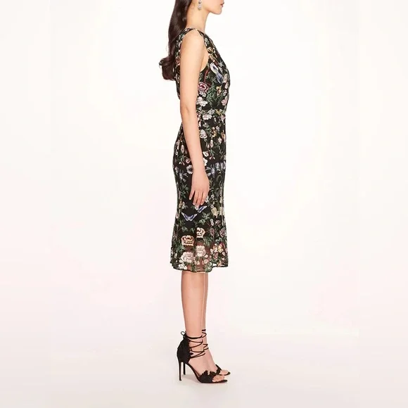 NWT Marchesa Notte Botanical Embroidered Tulle Midi Dress